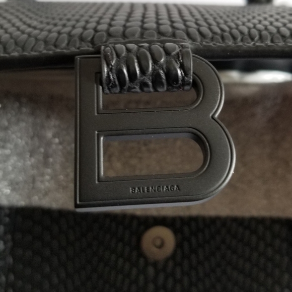 Balenciaga Small Hourglass Viper-Embossed Leather Top Handle Crossbody Bag Black - Picture 8 of 14